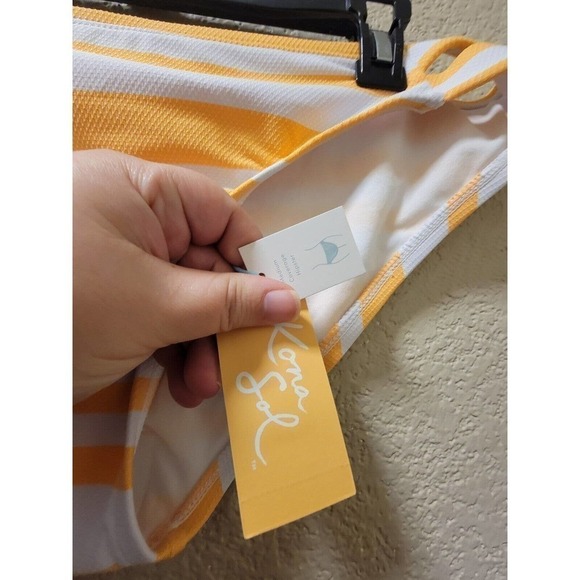NWT Kona Sol Yellow And White Striped Bikini Bottom Size Large 12-14 - Picture 2 of 5